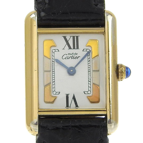 [Cartier] Cartier 
 Reloj de mástil tanque 
 Vermille 5057001 Silver 925 × Crocodile Gold Quartz Display Analog Dial White Dial debe Tank Ladies B-Rank