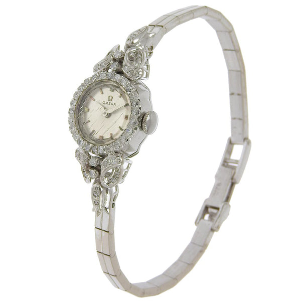 【OMEGA】オメガ
 アンティーク 腕時計
 cal.482 WG×ダイヤモンド 手巻き シルバー文字盤 antique レディース