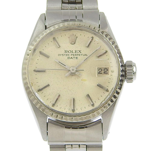 【ROLEX】ロレックス
 オイスターパーペチュアル 腕時計
 デイト cal.1161 6517 ステンレススチール×WG シルバー 自動巻き シルバー文字盤 Oyster perpetual レディースB-ランク