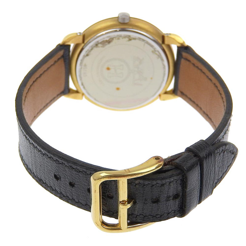 [Hermes] Hermes Purman Watch Acero inoxidable x chapado de oro x cuero dorado z