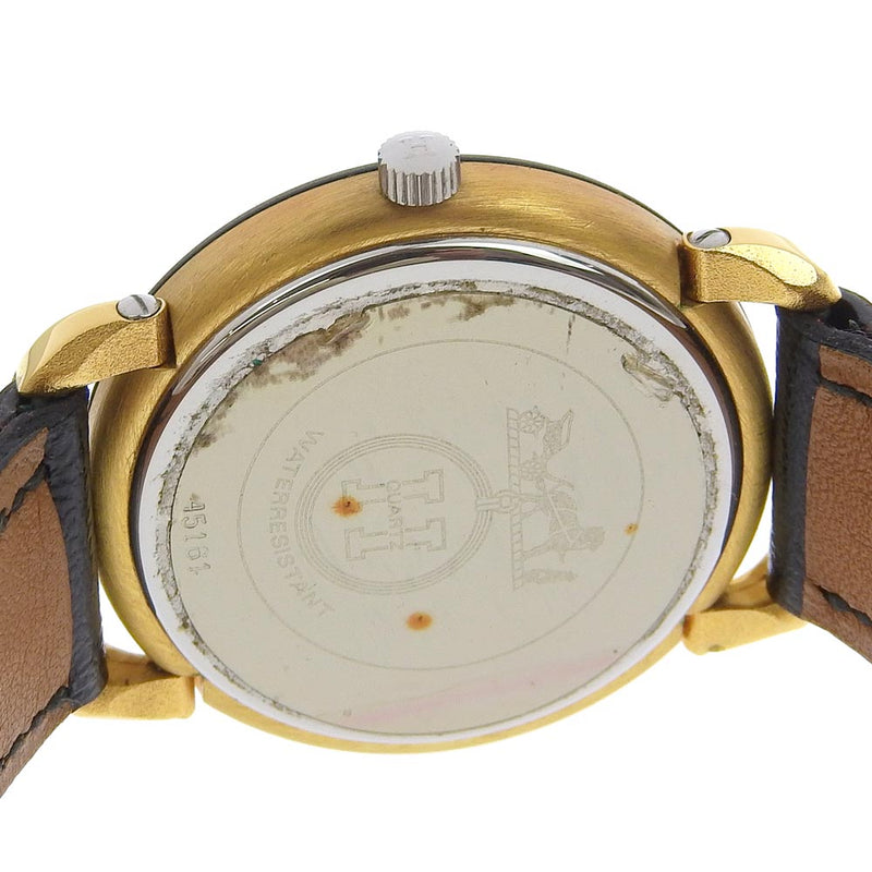 [Hermes] Hermes Purman Watch en acier inoxydable X Platage d'or x cuir or z-graved quartz Affichage analogique