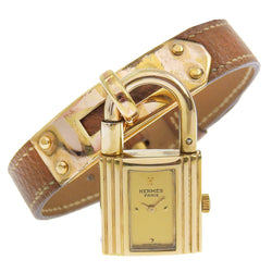 [Hermes] Hermes 
 Reloj Kelly Watch 
 Chapado de oro vintage x cuero dorado z ¡exhibición analógica de cuarzo de cuarzo dams kelly damas
