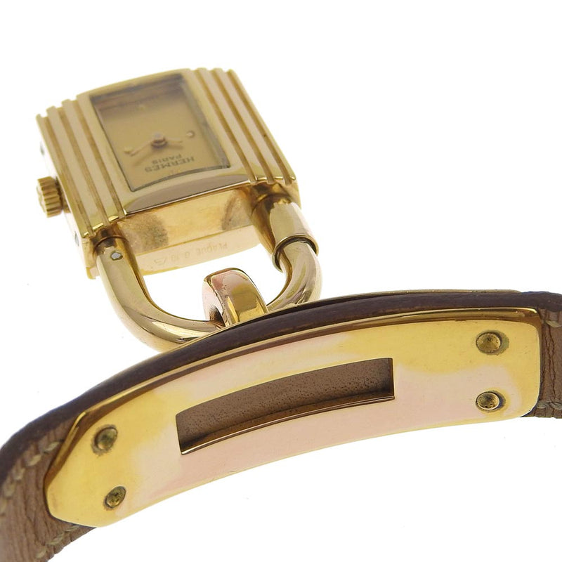 [Hermes] Hermes 
 Reloj Kelly Watch 
 Chapado de oro vintage x cuero dorado z ¡exhibición analógica de cuarzo de cuarzo dams kelly damas