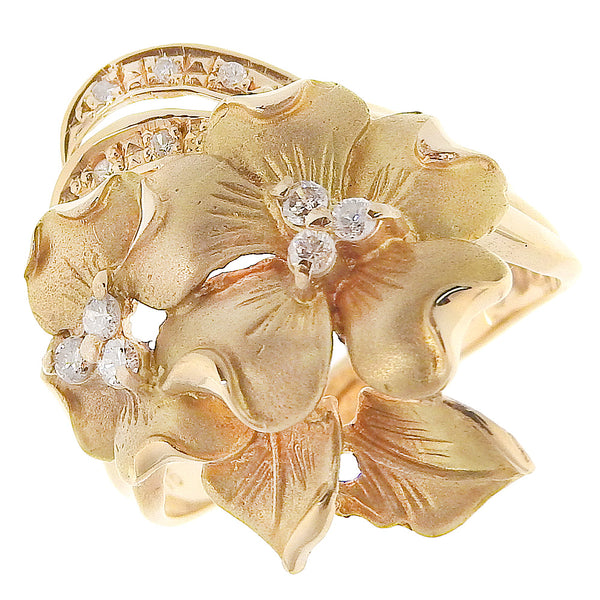 No. 12 ring / ring 
 K18 Yellow Gold x Diamond 0.16 Engraved Flower Approximately 5.9G Ladies A-Rank