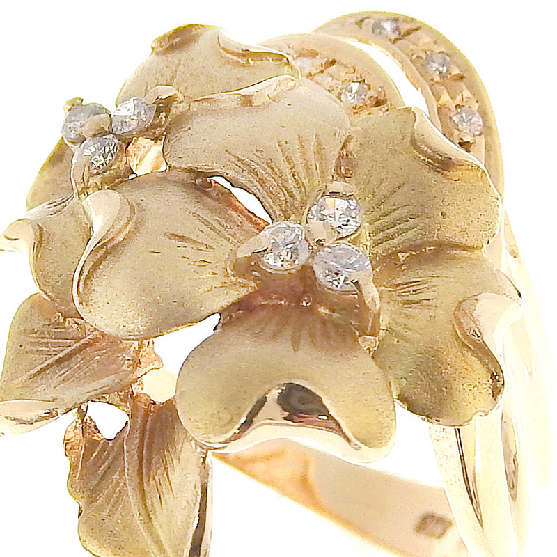 Anillo / anillo No. 12 
 K18 Gold amarillo x diamante 0.16 flor grabada aproximadamente 5.9g damas a-rank