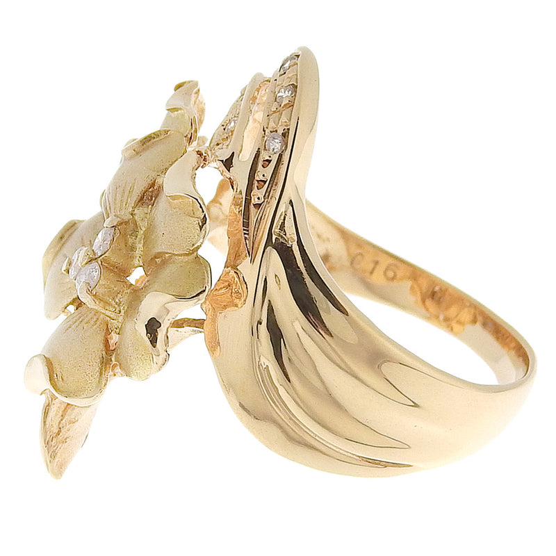 Anillo / anillo No. 12 
 K18 Gold amarillo x diamante 0.16 flor grabada aproximadamente 5.9g damas a-rank