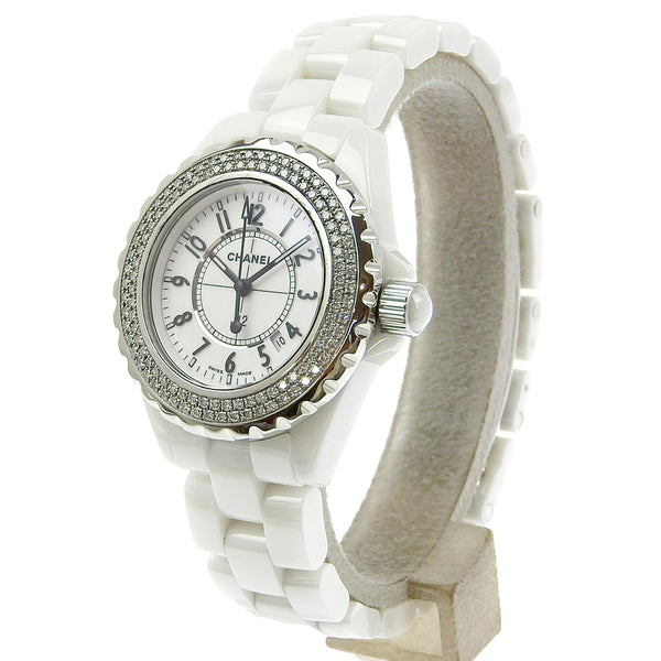 [CHANEL] Chanel 
 J12 watch 
 H0967 White Ceramic x Diamond Quartz Analog Display White Dial J12 Ladies A Rank