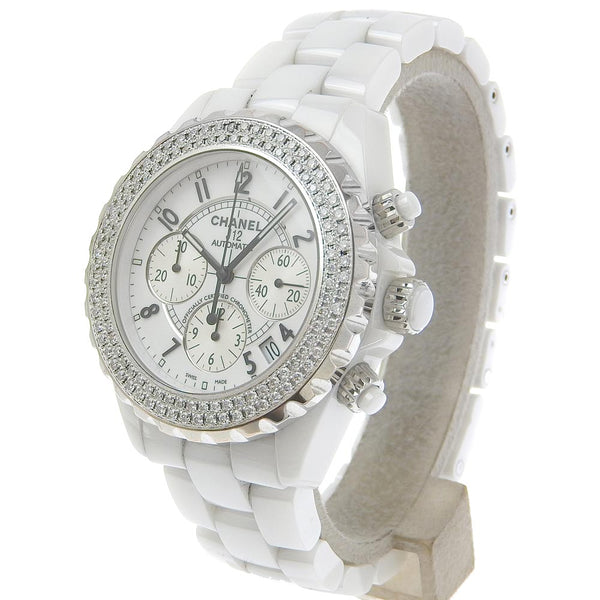 [CHANEL] Chanel 
 J12 watch 
 After diamond bezel H1007 White Ceramic x Diamond Automatic Wind Chronograph White Dial J12 Men's A Rank