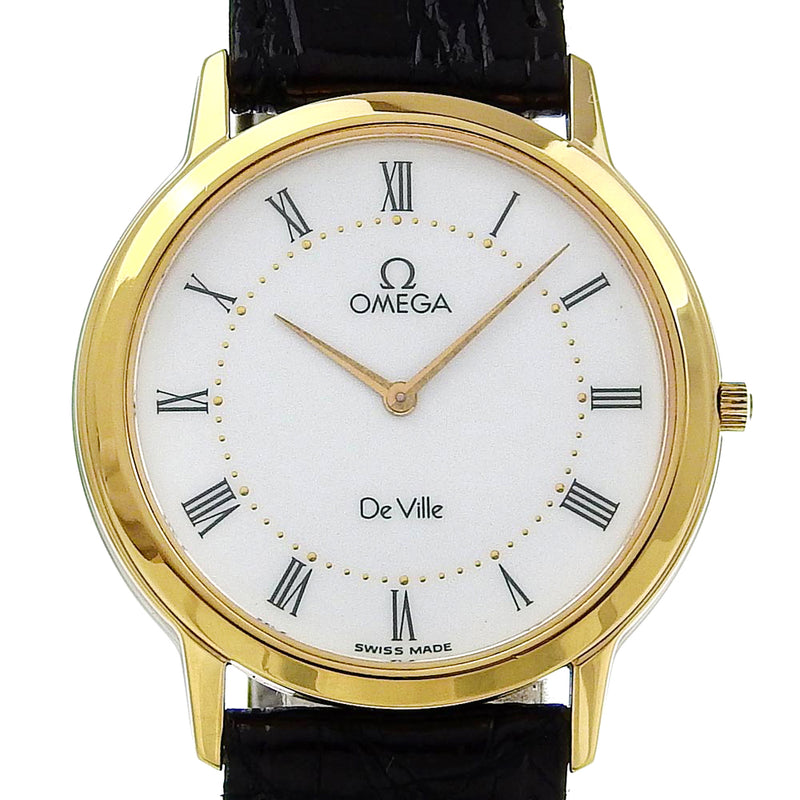 [OMEGA] Omega Devil Watch De Ville Stainless Steel× Leather gold Quartz Analog display White dial de Ville men's