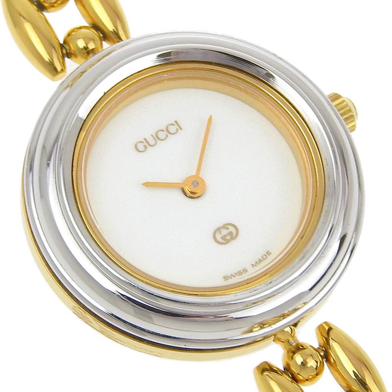 [GUCCI] Gucci 
 changeBezel watch 
 1100-L Plated Gold Quartz Analog display White dial Change Bezel Ladies