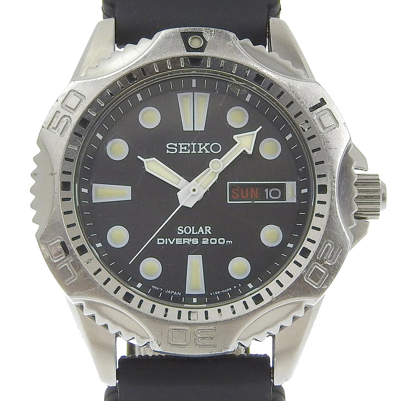 [Seiko]精工 
 潜水员200m手表 
 V158-0AE0不锈钢X橡胶银太阳能表模拟显示黑色拨号潜水员200 m男士B级