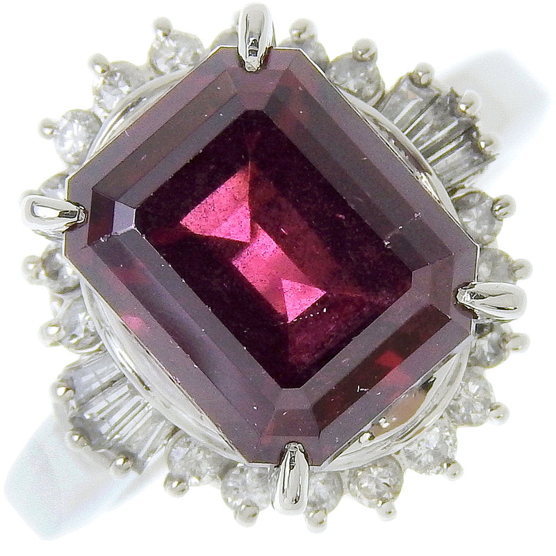 Taille 11 Anneau PT900 Platinum x Garnet x Diamond 5.72 D0.44 gravé env. 10,7 g de femmes un rang