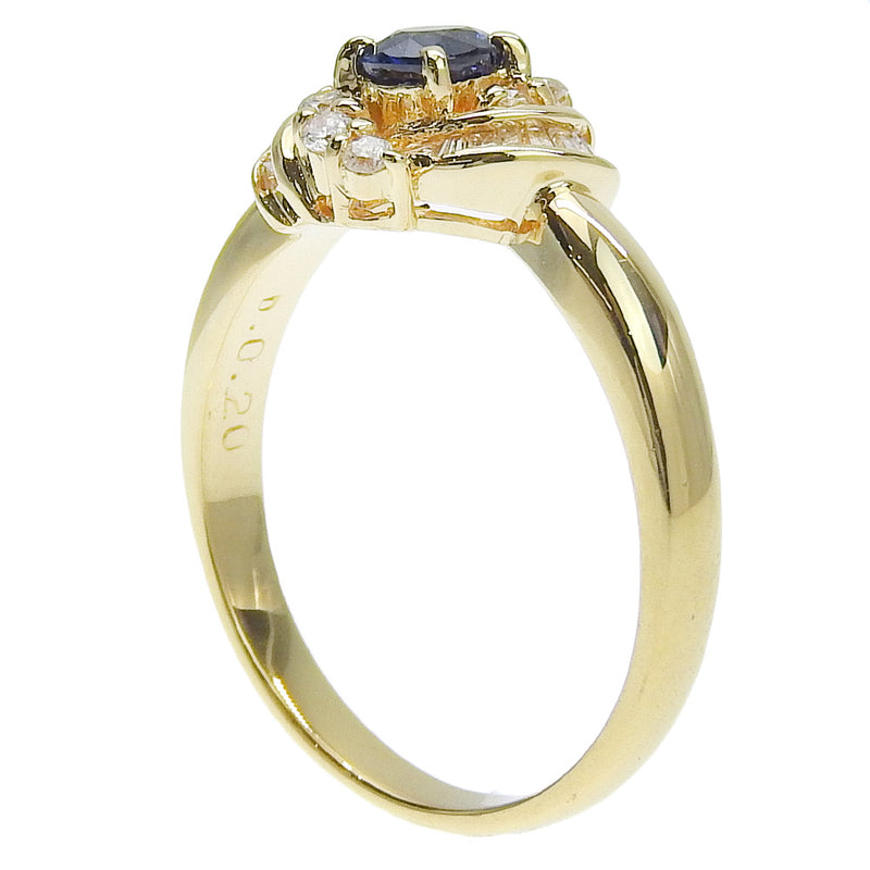 No. 11 Ring 18KYellow Gold x Sapphire x Diamond D0.20 engraved about 3.5g Ladies A+Rank