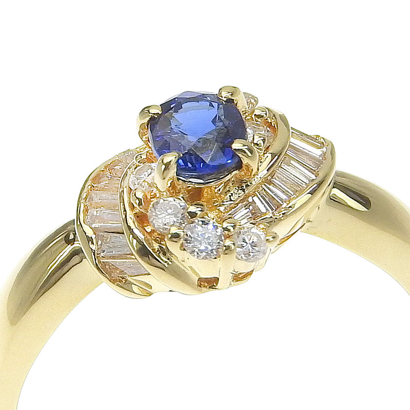 No. 11 Ring 18KYellow Gold x Sapphire x Diamond D0.20 engraved about 3.5g Ladies A+Rank