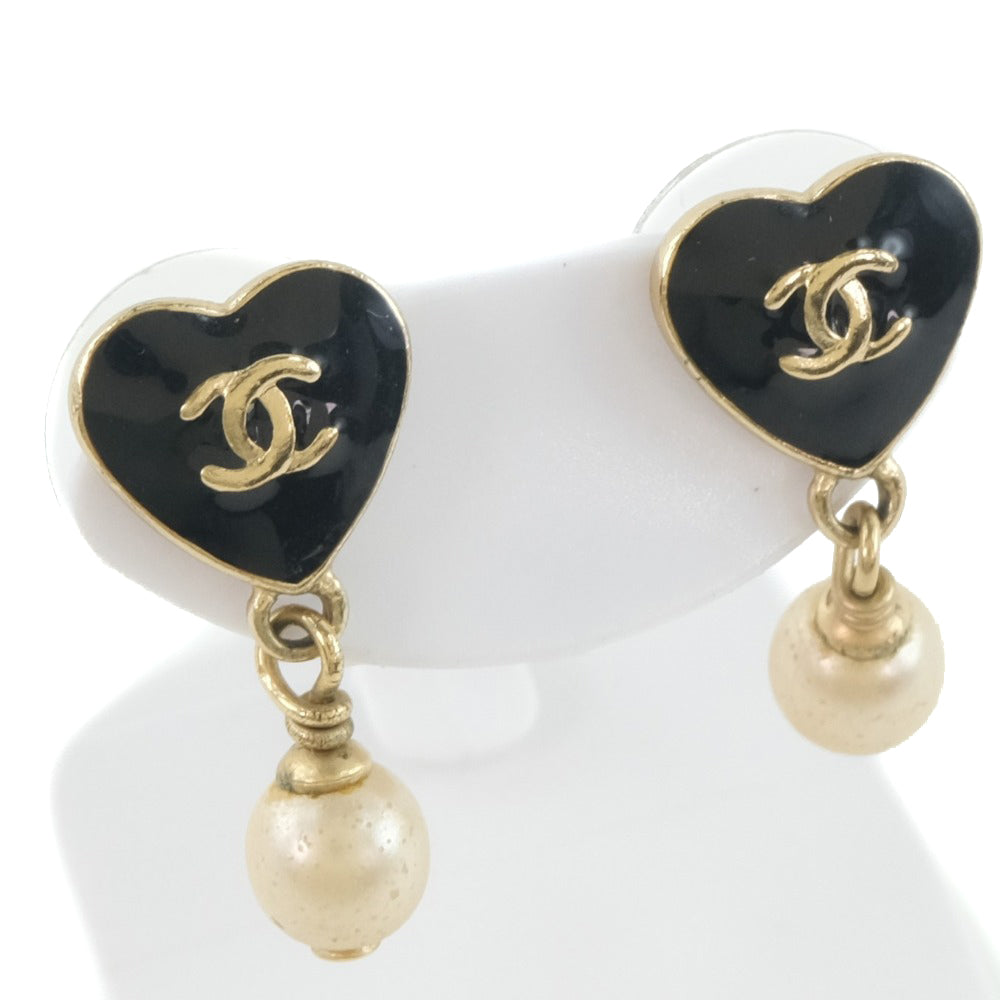 Pre-Owned CHANEL Chanel Earrings Coco Mark Chain Rhinestone Gold