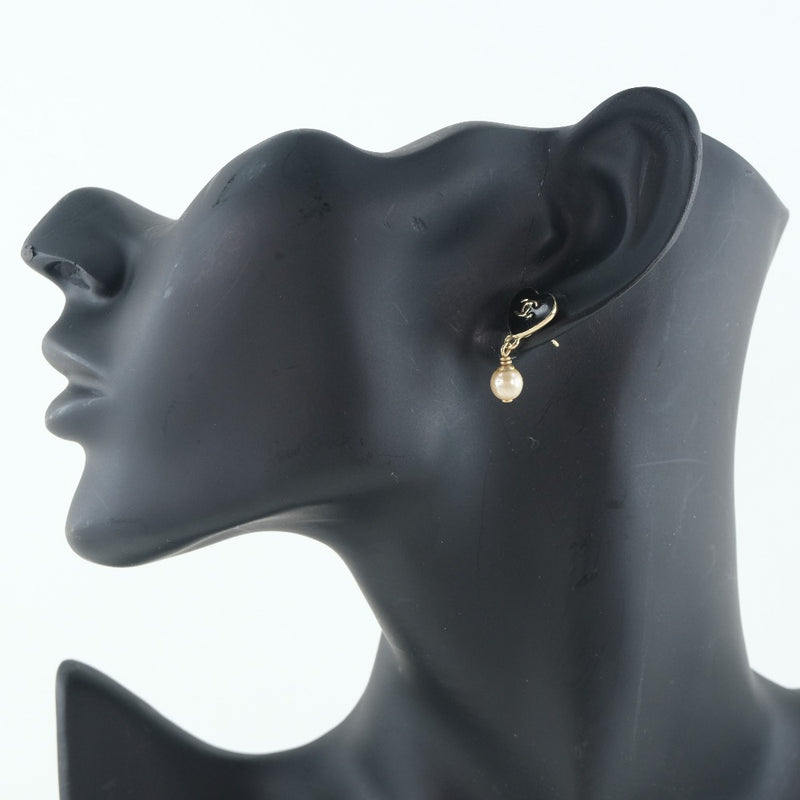 [香奈儿]香奈儿可可标记/心耳环金镀金x假珍珠黑色04a雕刻女士耳环