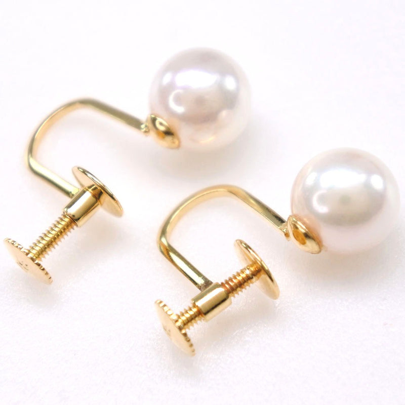 Pearl earrings 7.0mm K18 Yellow Gold x Pearl Ladies A+Rank