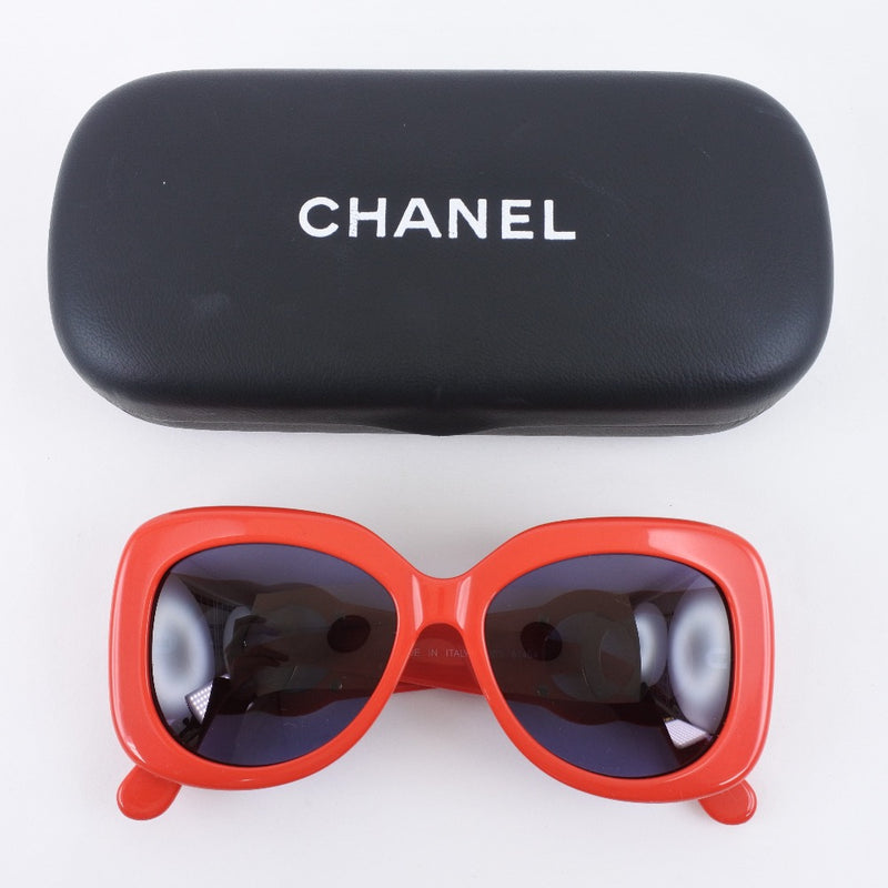 正規美 シャネル CHANEL リボン×ココマーク装飾サングラス 赤系×黒 眼鏡-