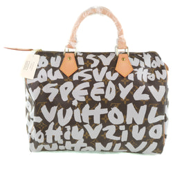 [Louis Vuitton] Louis Vuitton Speedy 30（限制为2001）会标涂鸦M92195手袋会标帆布aljan茶Th0041刻有女性手提包A+等级