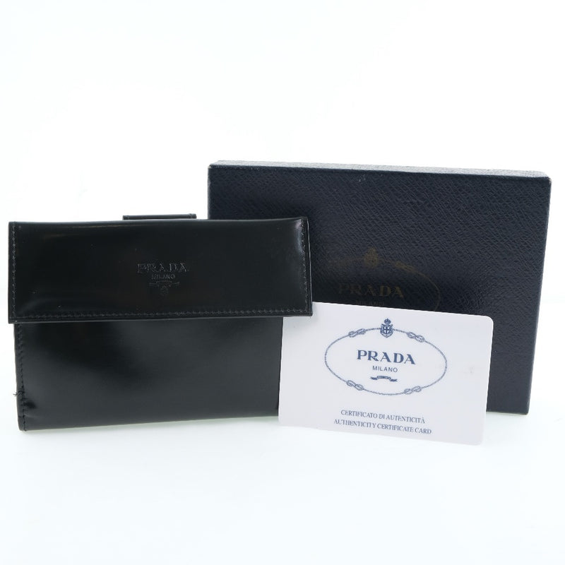 [Prada] Prada M523 Bi- 폴드 지갑 특허 가죽 x Spazzolato Nero Black Unisex Bi -Fold 지갑 A 등급