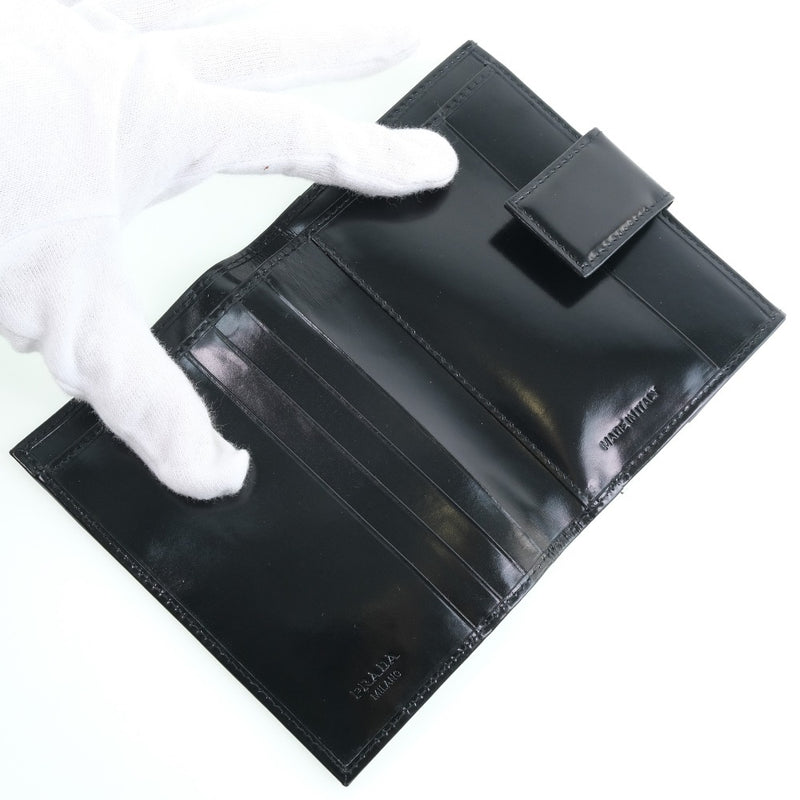 [Prada] Prada M523 bi -fold billetera cuero de patente x spazzolato nero negros unisex bi -billet de bi -fold un rango