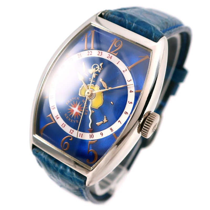 【FRANCK MULLER】フランクミュラー
 ワールドワイド 5850WW K18ホワイトゴールド×レザー 自動巻き アナログ表示 メンズ 青文字盤 腕時計
A-ランク