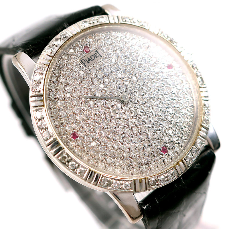【PIAGET】ピアジェ
 アフターダイヤモンド 84023 K18ホワイトゴールド×レザー クオーツ アナログ表示 メンズ 青文字盤 腕時計