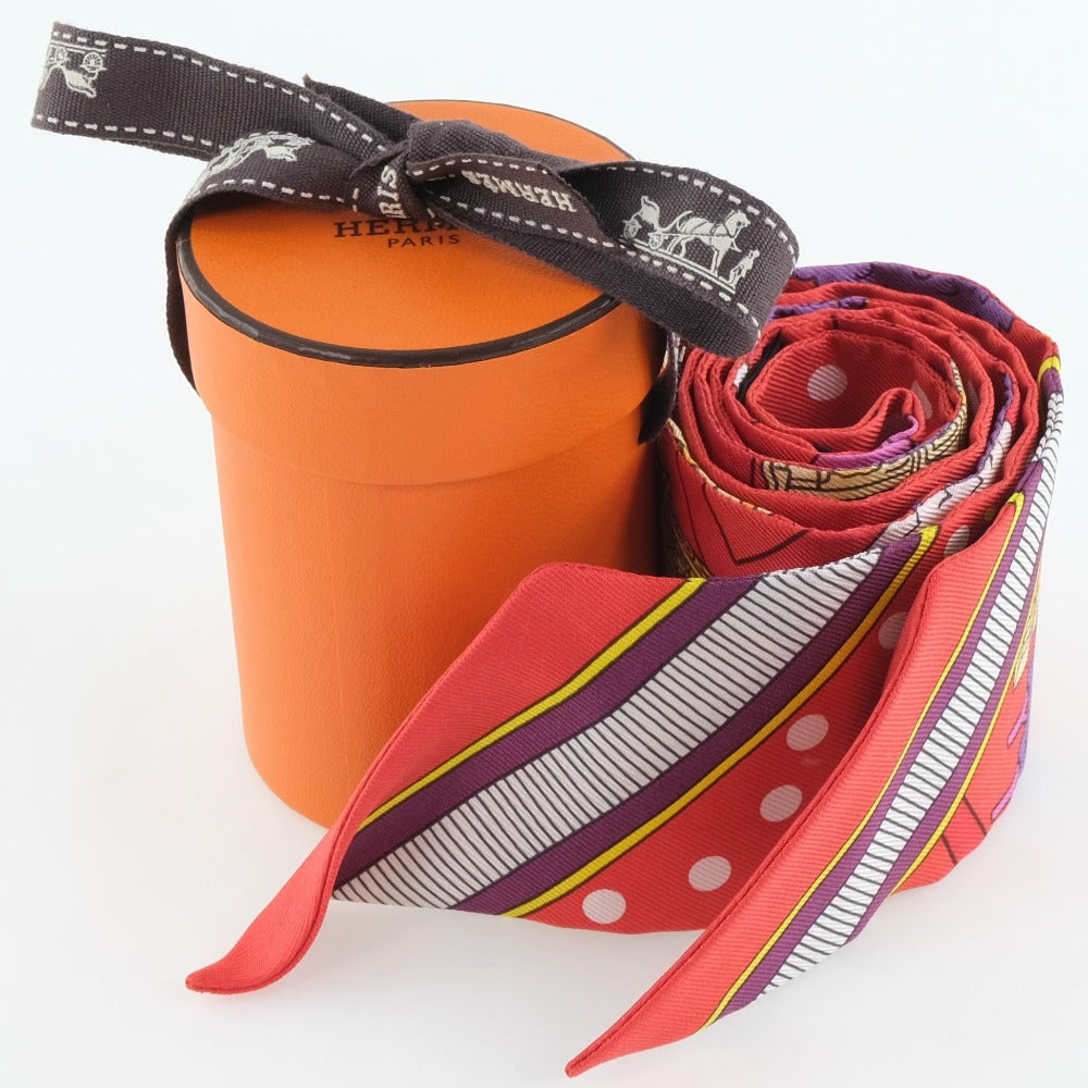 HERMES】エルメス ツイリー 水玉 スカーフ シルク 赤 レディース