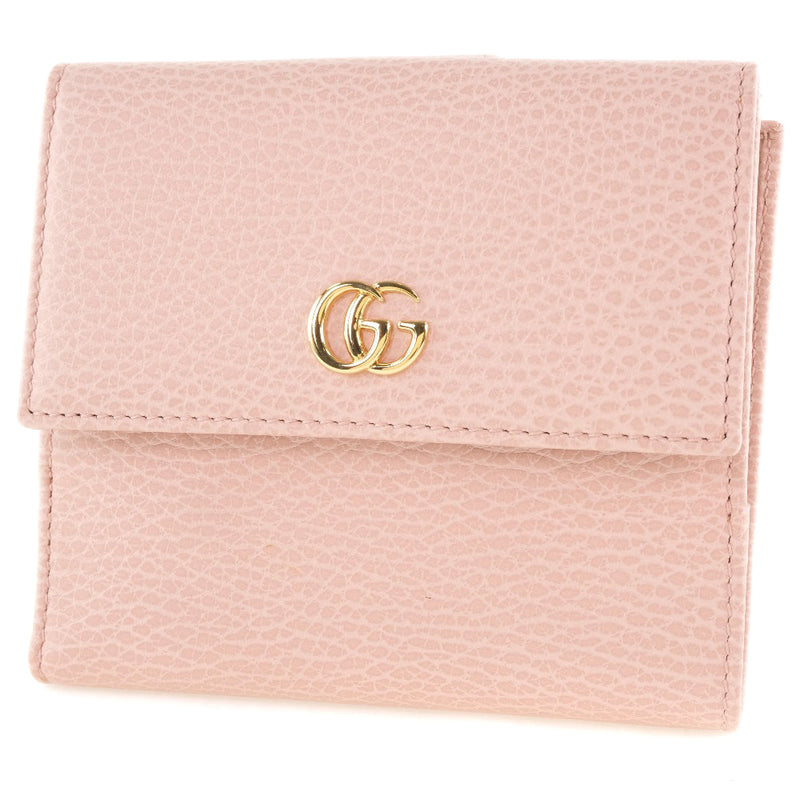[Gucci] Gucci GG Petit Marmont 456122 BI-折叠钱包皮革粉红色米色女士Bi -fold Callet A+等级