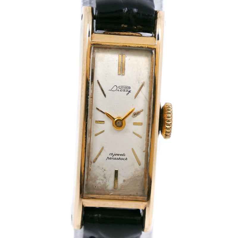 【CITIZEN】シチズン
 腕時計
 D40702 レザー×14KGF 手巻き アナログ表示 シルバー文字盤 レディース