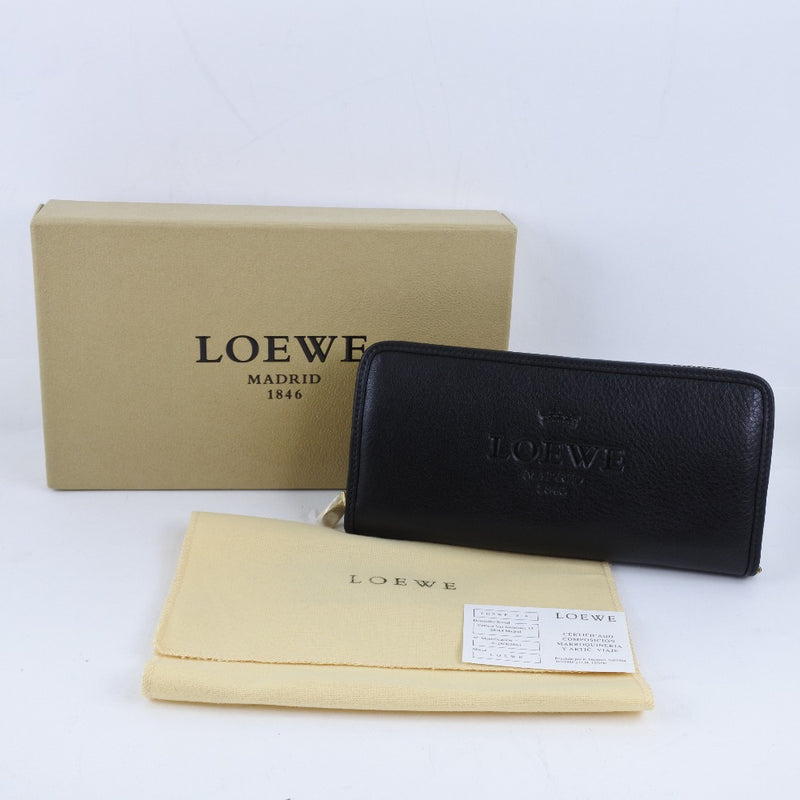 [LOEWE] Loewe Heritage Round Fastener 176.79.E07 Calf Black Ladies Long Wallet S Rank