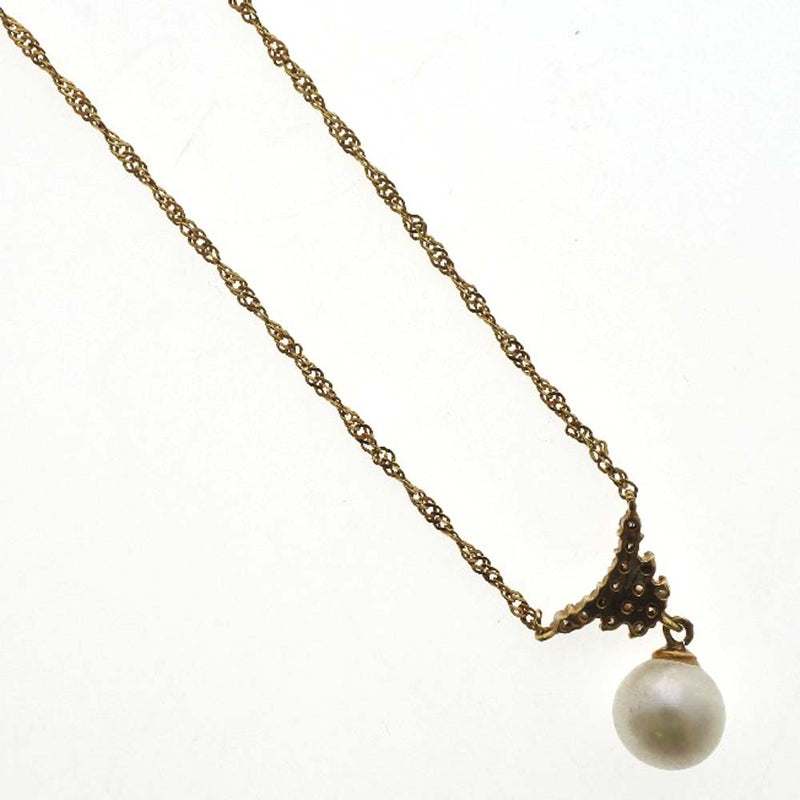 6.5mm K18 Yellow Gold x Pearl x Diamond Ladies Necklace A rank