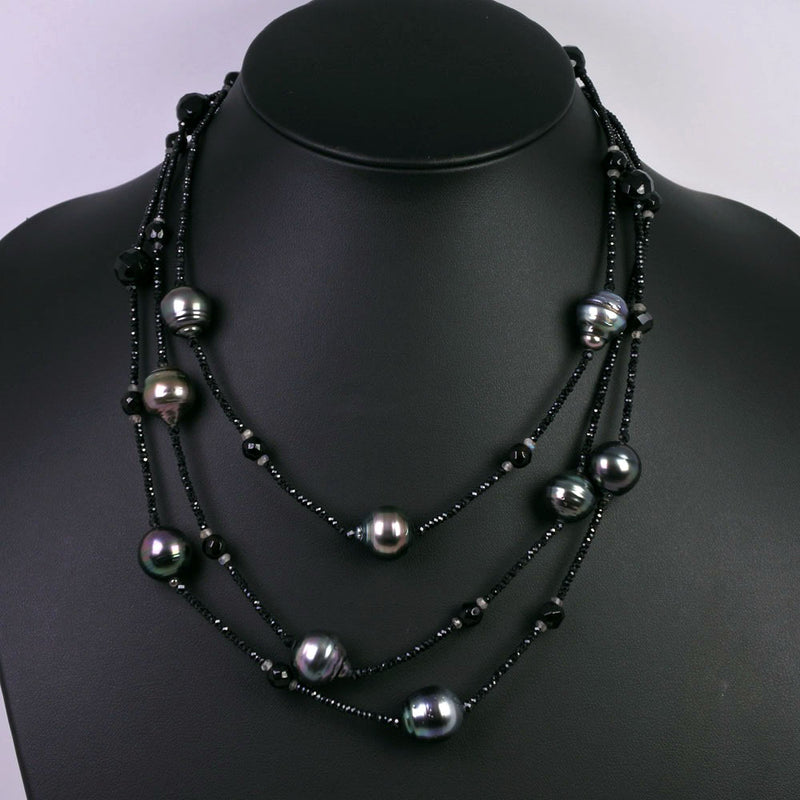 真珠 ネックレス 13ｍｍ ブラックパール（黒蝶真珠）×オニキス 