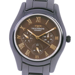 【TECHNOS】テクノス
 腕時計
 T9505 ステンレススチール×セラミック ブラック クオーツ ブラウン文字盤 メンズAランク