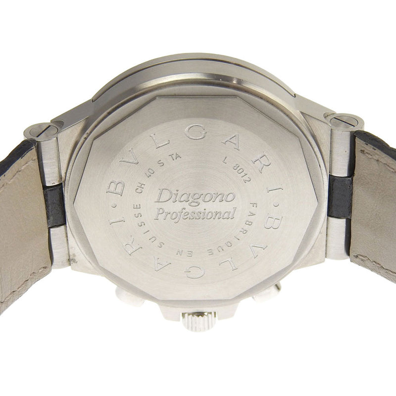 [BVLGARI] Bulgari Diagono Professional CH40sta 시계 스테인레스 스틸 X 가죽 자동 남성 블랙 다이얼 시계 A-RANK
