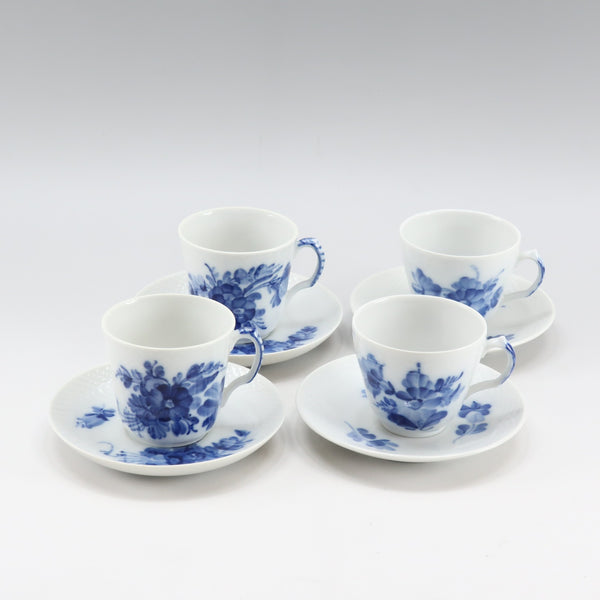 [Royal Copenhagen] Royal Copenhagen Blue Flower Plain & Curve Demitas Cup & Saucer x 4 Tableware S Rank
