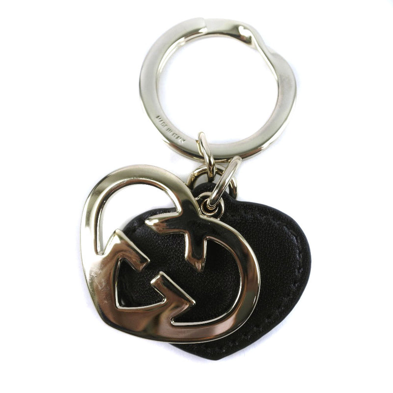 [GUCCI] Gucci Interlocking Heart Keychain Leather Black Ladies Keychain S Rank