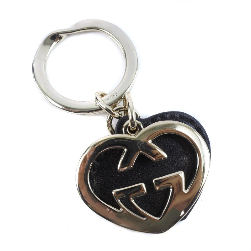 [GUCCI] Gucci Interlocking Heart Keychain Leather Black Ladies Keychain S Rank