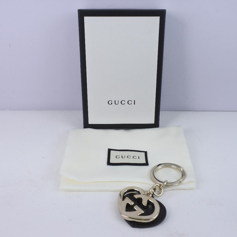 [Gucci] Gucci Interlucking Heart Keychain Cuero de cuero Black Ladies K Keychain s Rank