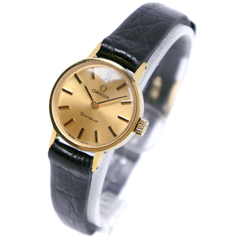 [Omega] Omega Geneva Cal.485 Stainless steel black hand-rolled analog display Ladies Gold Dial Watch B-Rank