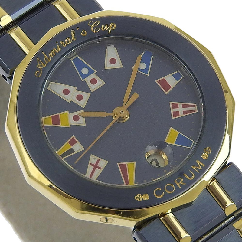 [Corum] Colm Admirals Cup 39610.31v52 Juegos x K18 Amarillo Gold Quartz Analógico Dial Blue Dial Watch A-Rank