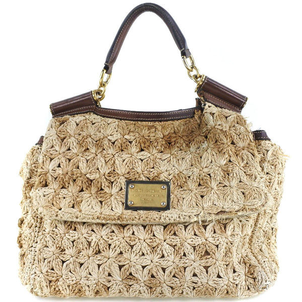[DOLCE & GABBANA] Dolce and Gabbana braided handbag leather beige ladies handbag