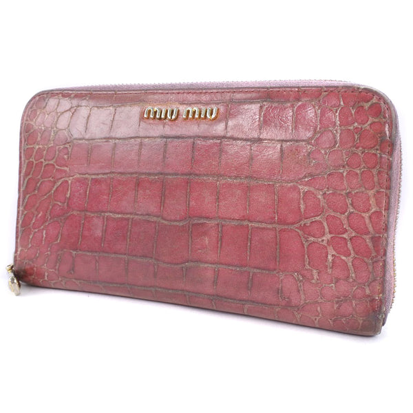 [MIUMIU] Miu Miu Round Fastener Long Wallet Leather Pink Fastener Zip Around Ladies