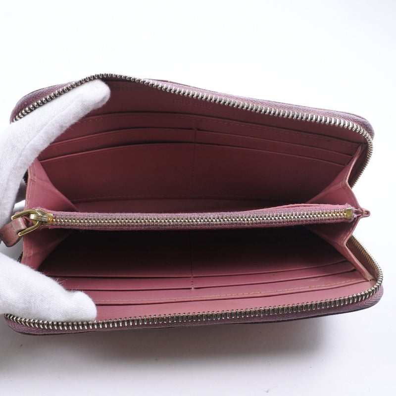 [MIUMIU] Miu Miu Round Fastener Long Wallet Leather Pink Fastener Zip Around Ladies