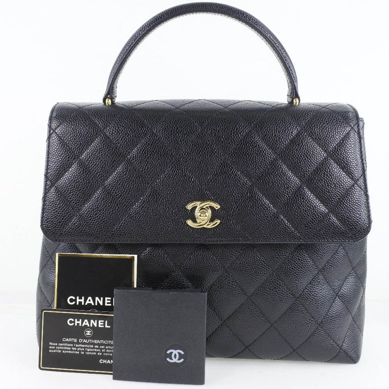 [CHANEL] Chanel A12397 Handbag Mat Cabiaskin Black Ladies Handbag A+Rank