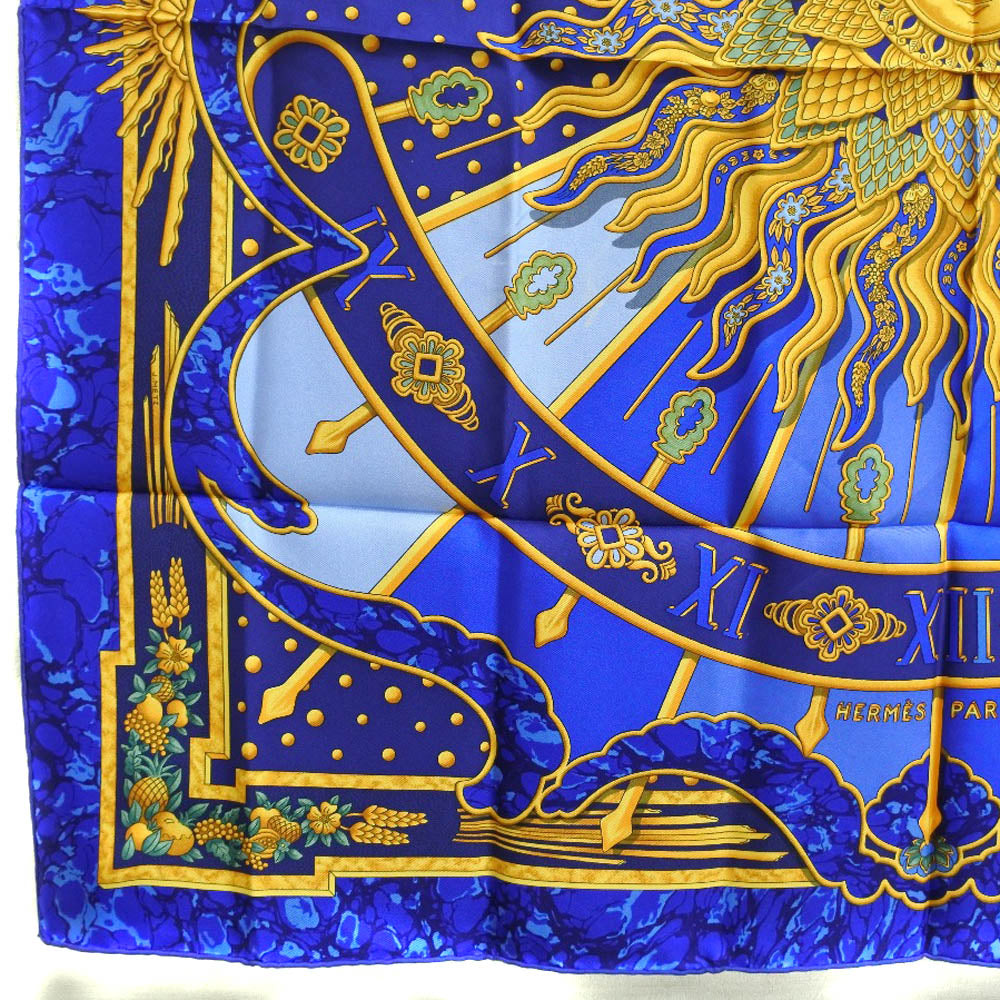 HERMES】エルメス カレ90 CARPE DIEM シルク 青 レディース スカーフ S