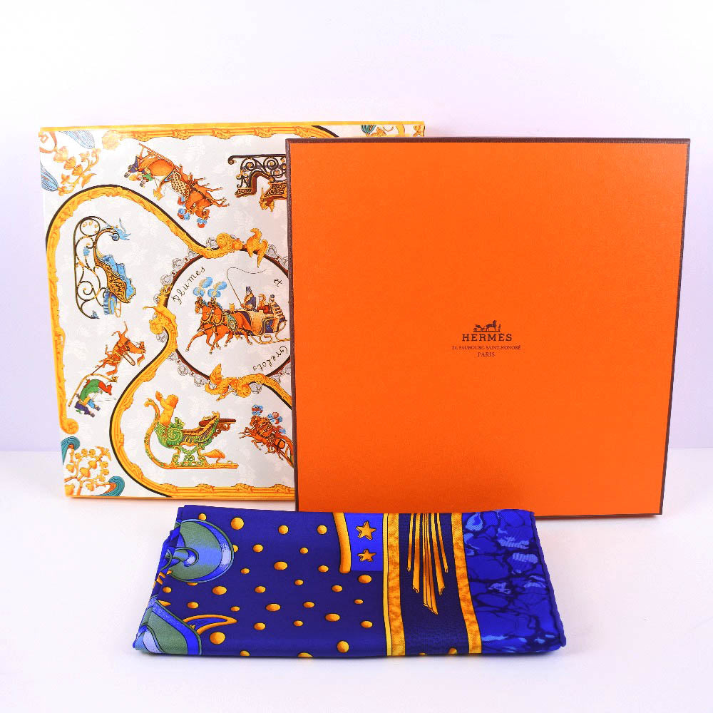 HERMES】エルメス カレ90 CARPE DIEM シルク 青 レディース スカーフ S