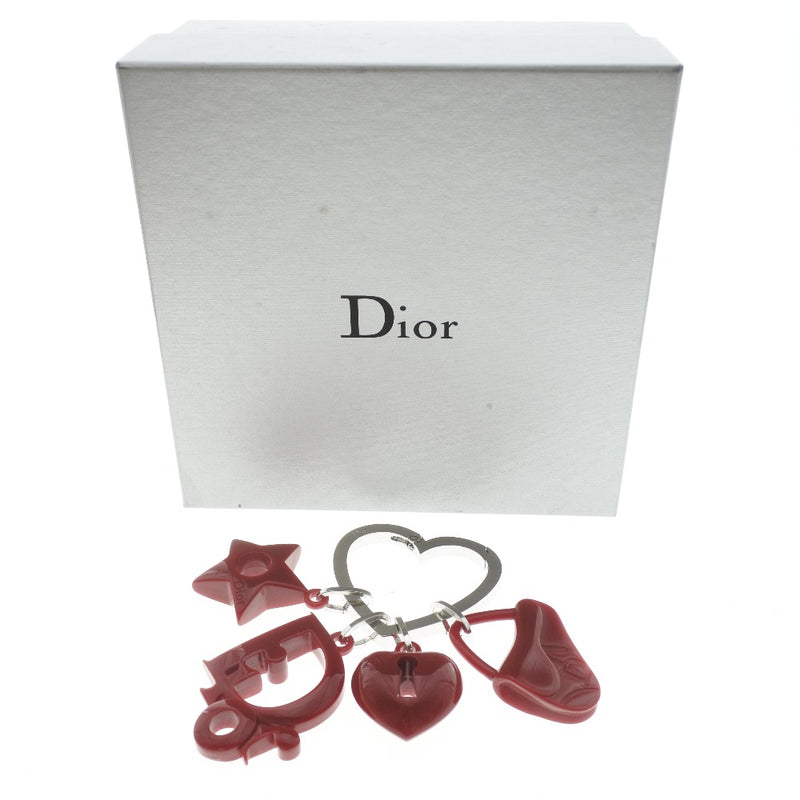 [DIOR] Christian Dior Bag Charm 안장 가방 Motf 하트 키 체인 금속 빨간 숙녀 키 체인 A 등급