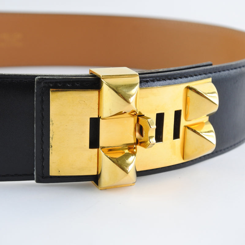 [HERMES] Hermes Medor Box Curf Black 〇Y engraved ladies belt