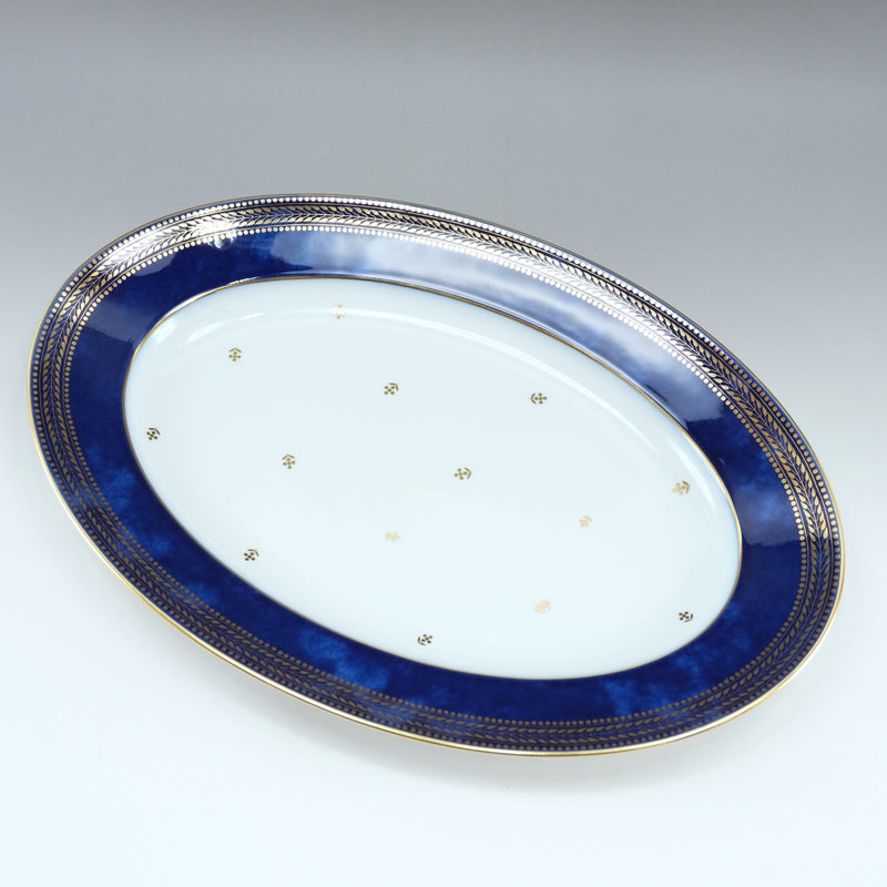 [SEVRES] Sable Crouded Blue Freeze No.142 Placa ovalada porcelana_ vajilla un rango
